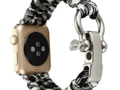 Curea iUni compatibila cu Apple Watch 1/2/3/4/5/6/7, 38mm, Elastic Paracord, Rugged Nylon Rope, Blac